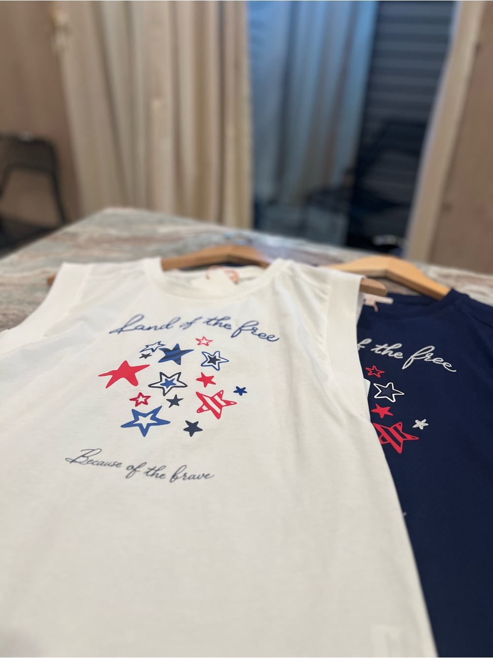 USA Land of the Free Because of the Brave Sleeveless Graphic Top